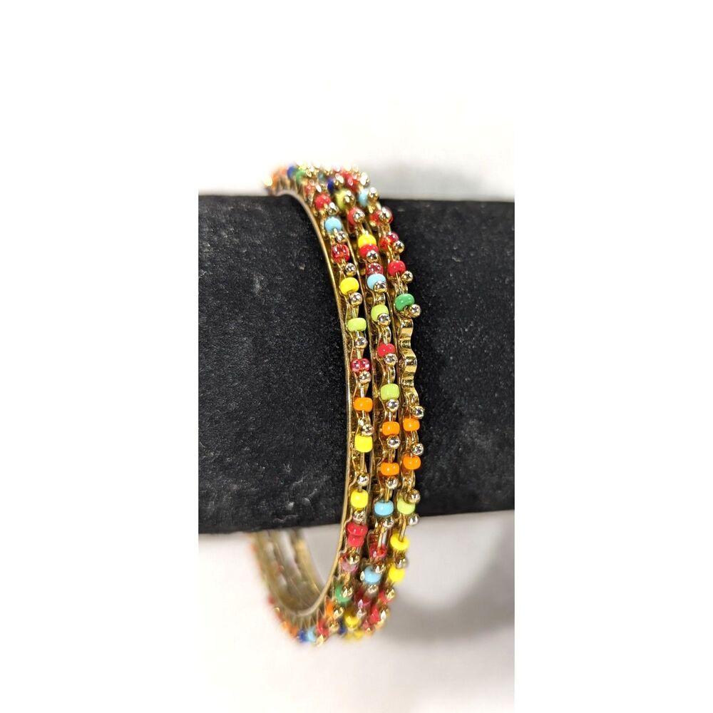 Multi Color Seed Bead Set of Three Bangles